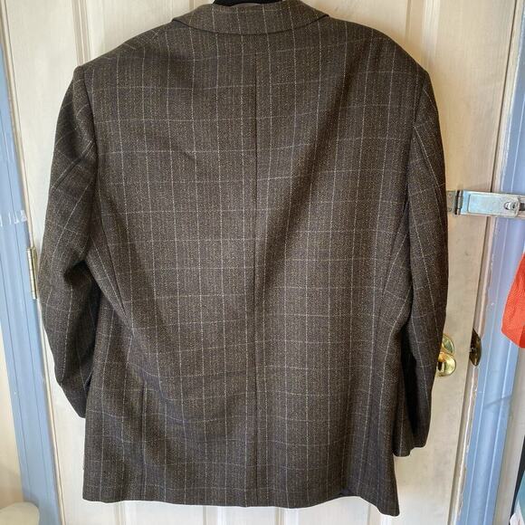 Vinceli Men Blazer Sport Coat Casual Jacket Sz 44R Wool Brown Blue Check Formal - Picture 10 of 10